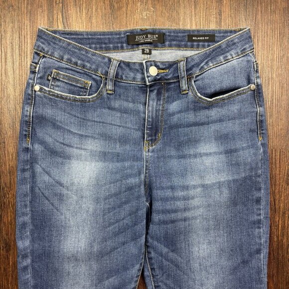 Judy Blue Relaxed Fit Jeans Distressed Dark Blue  Women’s Size 29 - Picture 4 of 11